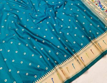 Blue Color Soft Paithani Silk Saree 3