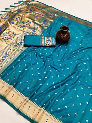 Blue Color Soft Paithani Silk Saree 4