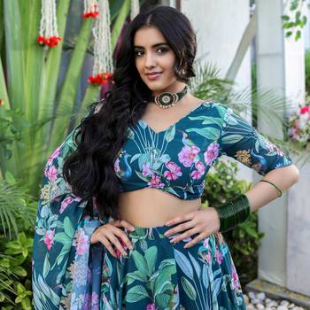 Digital Print Georgette Multi sequin LaceWork Lehenga Choli With Dupatta 5