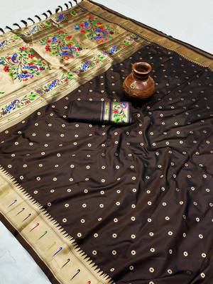 Brown Color Soft Paithani Silk Saree 4