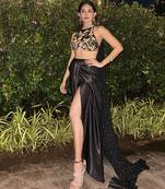 Black Embroidered Dhoti Set With Cape