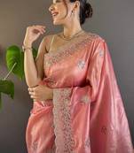 Pink Color Silk Blend Sequence & Malti Thread Embroidery Work  Saree