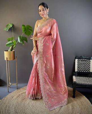 Pink Color Silk Blend Sequence & Malti Thread Embroidery Work  Saree 2