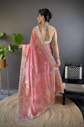 Pink Color Silk Blend Sequence & Malti Thread Embroidery Work  Saree