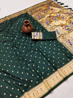 Dark Green Color Soft Paithani Silk Saree 1