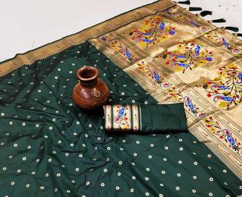 Dark Green Color Soft Paithani Silk Saree 2