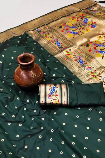 Dark Green Color Soft Paithani Silk Saree