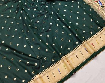Dark Green Color Soft Paithani Silk Saree 3
