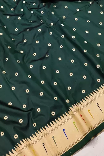 Dark Green Color Soft Paithani Silk Saree