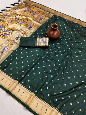 Dark Green Color Soft Paithani Silk Saree 4