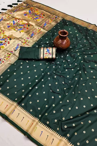 Dark Green Color Soft Paithani Silk Saree