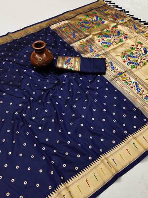 Nevy Blue Color Soft Paithani Silk Saree 1