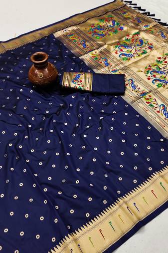 Nevy Blue Color Soft Paithani Silk Saree