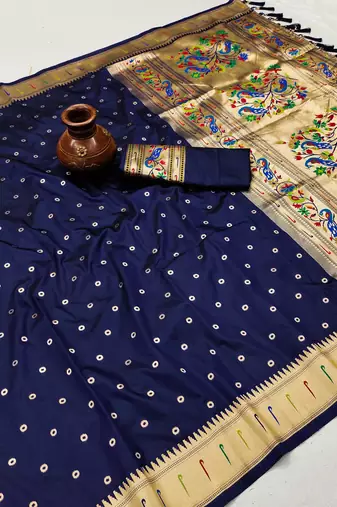 Nevy Blue Color Soft Paithani Silk Saree