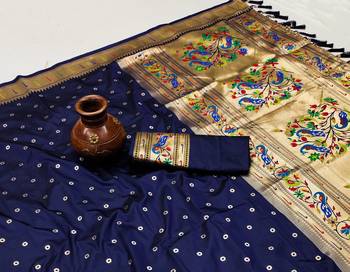 Nevy Blue Color Soft Paithani Silk Saree 2