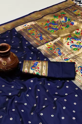 Nevy Blue Color Soft Paithani Silk Saree