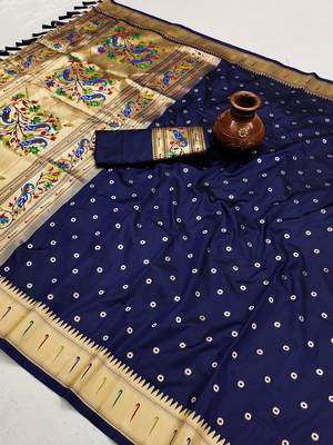 Nevy Blue Color Soft Paithani Silk Saree 4