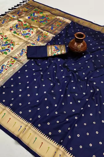Nevy Blue Color Soft Paithani Silk Saree