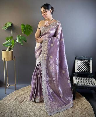 Lavender Color Silk Blend Sequence & Malti Thread Embroidery Work  Saree 1