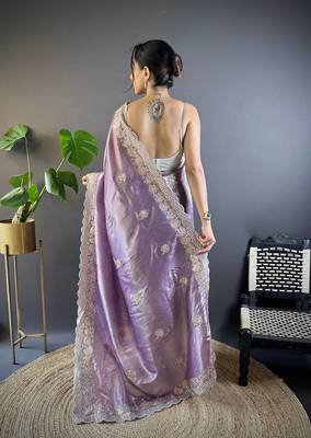 Lavender Color Silk Blend Sequence & Malti Thread Embroidery Work  Saree 4