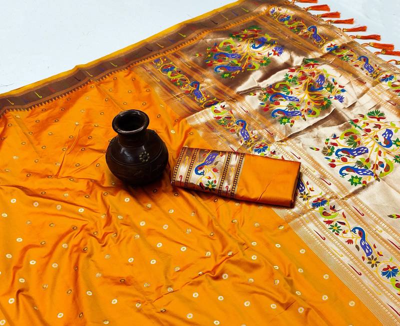 Orange Color Soft Paithani Silk Saree