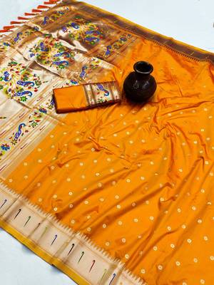 Orange Color Soft Paithani Silk Saree 4
