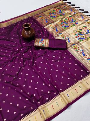 Plum Color Soft Paithani Silk Saree 1