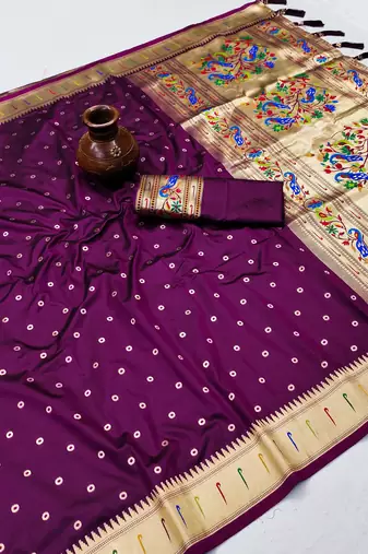 Plum Color Soft Paithani Silk Saree