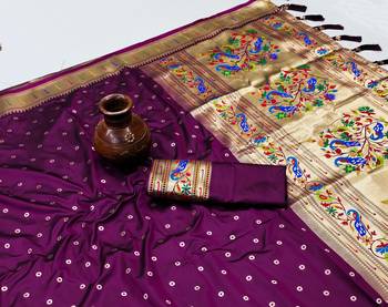 Plum Color Soft Paithani Silk Saree 2