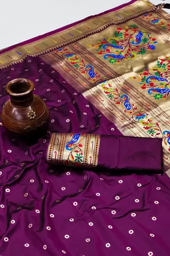 Plum Color Soft Paithani Silk Saree