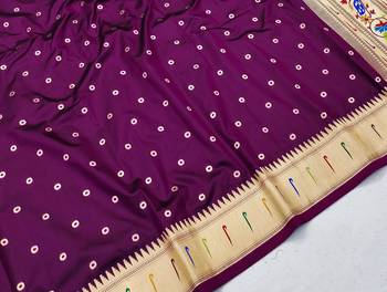 Plum Color Soft Paithani Silk Saree 3