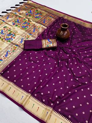 Plum Color Soft Paithani Silk Saree 4