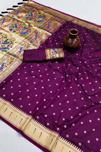 Plum Color Soft Paithani Silk Saree