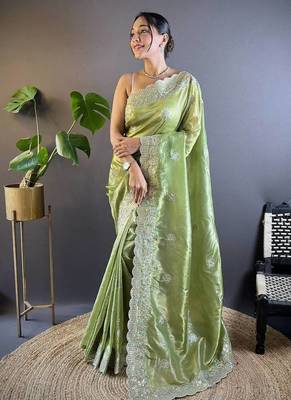 Olive Color Silk Blend Sequence & Malti Thread Embroidery Work  Saree 2