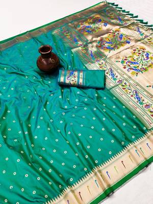 Green Color Soft Paithani Silk Saree 1