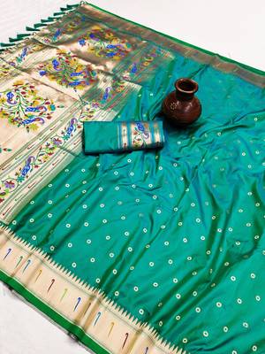 Green Color Soft Paithani Silk Saree 4
