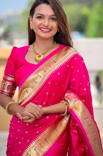 Rani Pink Color Soft Paithani Silk Saree