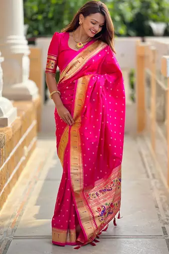 Rani Pink Color Soft Paithani Silk Saree