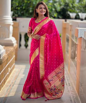 Rani Pink Color Soft Paithani Silk Saree 3