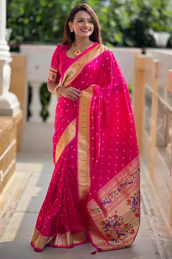 Rani Pink Color Soft Paithani Silk Saree