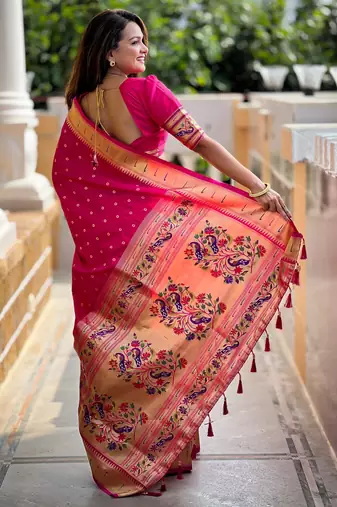 Rani Pink Color Soft Paithani Silk Saree