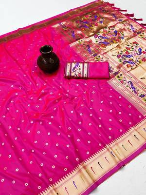 Rani Pink Color Soft Paithani Silk Saree 5