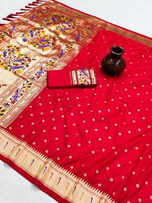 Red Color Soft Paithani Silk Saree 4