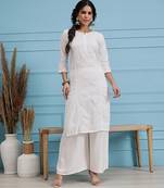 Hand embroidered white cotton lucknowi chikankari straight kurta