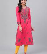 Hand embroidered carrot pink cotton lucknowi chikankari straight  kurta