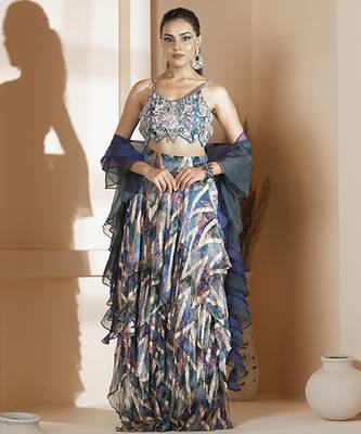 multicolor georgette printed lehenga 1