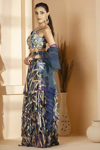multicolor georgette printed lehenga