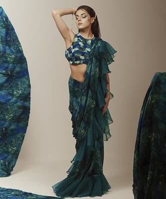 Blue georgette printed saree 1