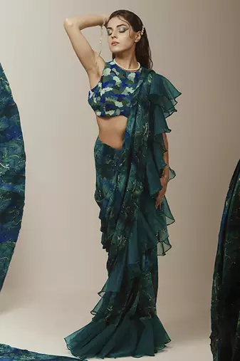 Blue georgette printed saree