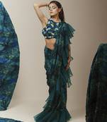 Blue georgette printed saree